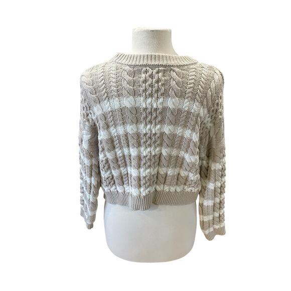 Jessica Simpson Cropped Chunky Cable Knit Sweater Women’s Sz Small Beige/White - Picture 2 of 9